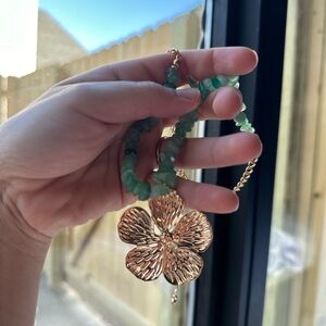 ASOS Gold Floral Pendant Necklace with Green Beads